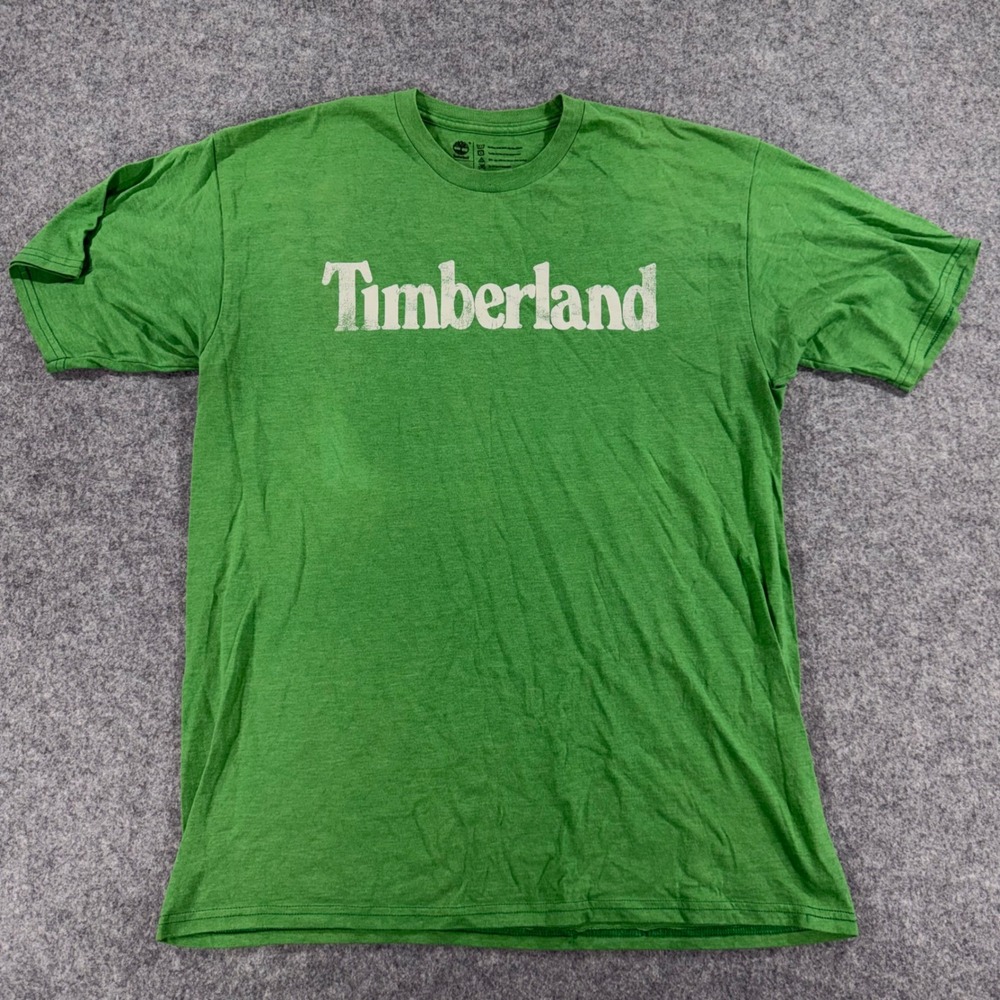 Timberland Mens Graphic T-Shirt Green Heather Logo Short Sleeve Regular Fit L